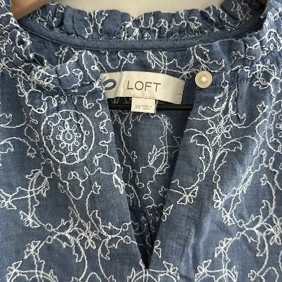 LOFT Embroidered Floral Top with Ruffle Sleeves - Picture 4 of 6